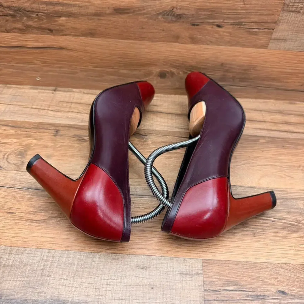 Vtg Bruno Magli Womens Size 6.5 EU37 Couture Red Leather heels shoes